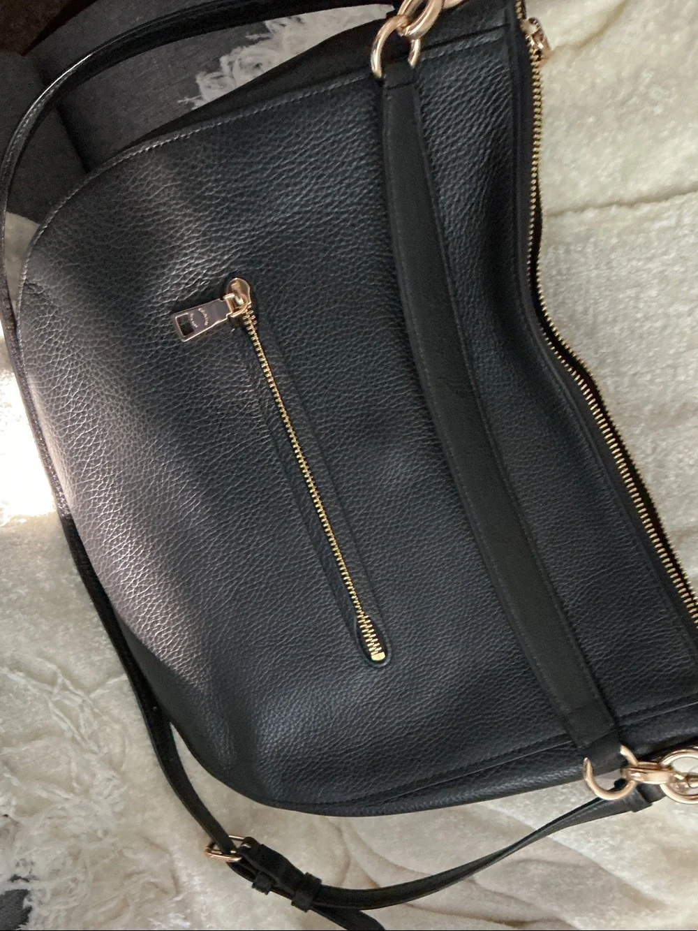 COACH Black Pebbled Leather Shoulder Bag with Gold Hardware